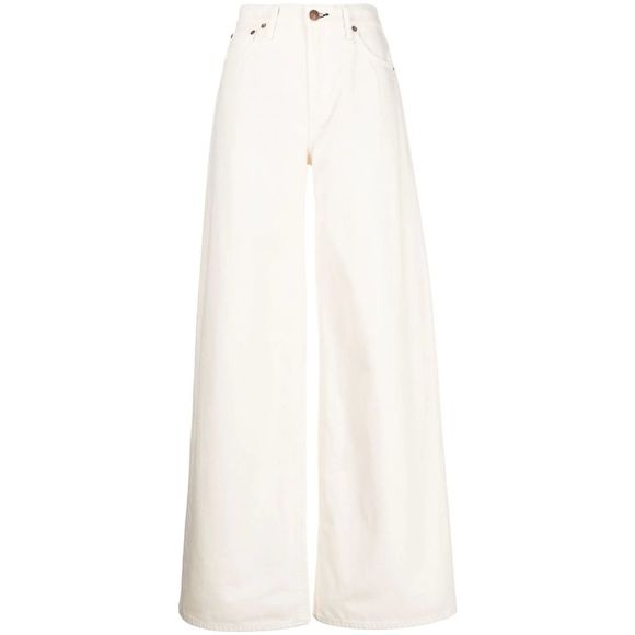Rag & Bone Sofie Two-tone Frayed High-rise Wide-leg Jeans Ecru White Size 29 - Picture 13 of 13